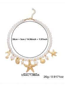 Collar de accesorio con colgante de concha, estrella de mar y caracol de estilo bohemio y perla falsa para vacaciones en la playa - Multicolor - Ver 5
