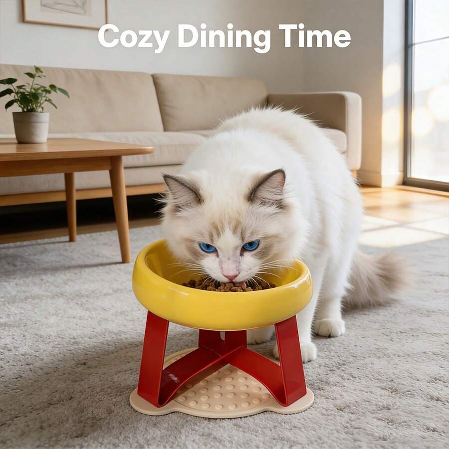 宠物猫狗颈部保护喂食碗，加高猫狗食盆，宠物饮水碗，UFO造型宠物碗，专为保护颈椎和脊椎而设计，防滑宽底座，耐用塑料材质，适用于猫和小型犬，干湿粮皆宜，实用宠物礼品