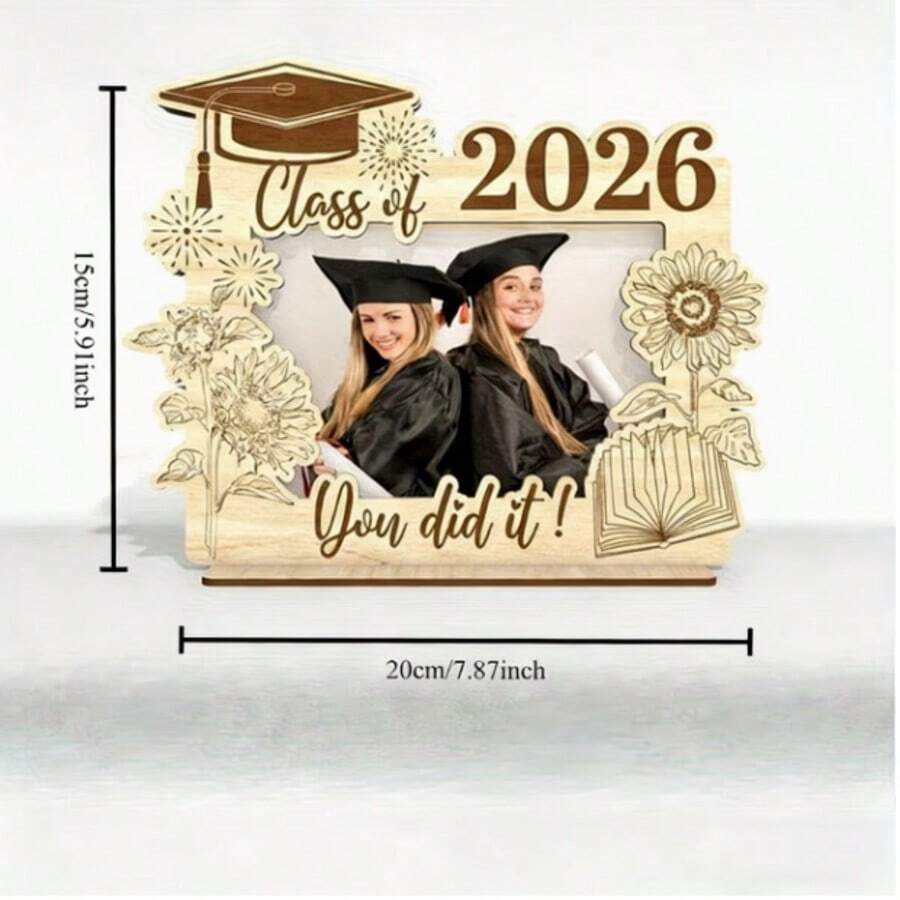 Khung ảnh gỗ quà tặng tốt nghiệp năm 2026 - Họa tiết hoa hướng dương trang nhã - Trang trí mũ tốt nghiệp - Vật kỷ niệm bằng gỗ - Thích hợp cho sinh viên đại học, trung học, thạc sĩ, tiến sĩ - Món quà tốt nghiệp độc đáo dành cho con trai, con gái, bạn bè, cặp đôi - E - Xem 1