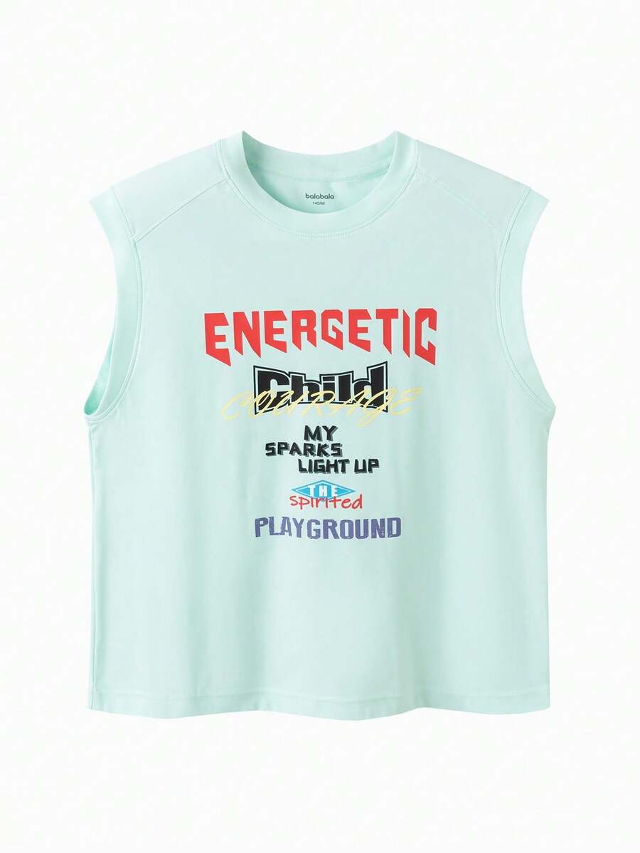 Balabala Boys Summer Sleeveless Tee 2026, Quick-Dry Fabric, Lightweight Breathable Tank Top, Casual Sport Style - Pink Green - View 1