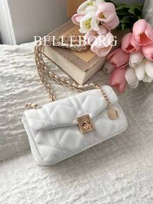 时尚金属链条优雅简约女士单肩方包 - 白色 - 查看 7