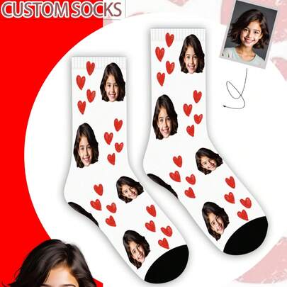 1 Pair Custom Face Socks, Unisex For Boys And Girls, Girls' Mid-Calf Socks, Boys' Mid-Calf Socks, Personalized Socks With Photo For Teenagers, Fun Customized Image Socks For Boys And Girls, Suitable For Daily Wear, Holidays, Birthdays, Gifts And Other Occasions