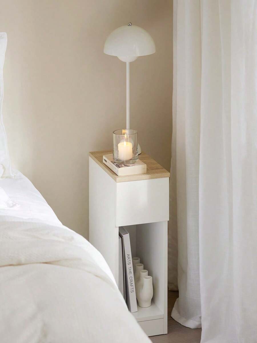 Nightstand With Drawer For Box Spring Bed, Sofa Table, White, Approx. 20x60x35cm (WxHxD), Narrow Side Table, Telephone Table, Bedside Table, Night Chest, FBT111-WN
