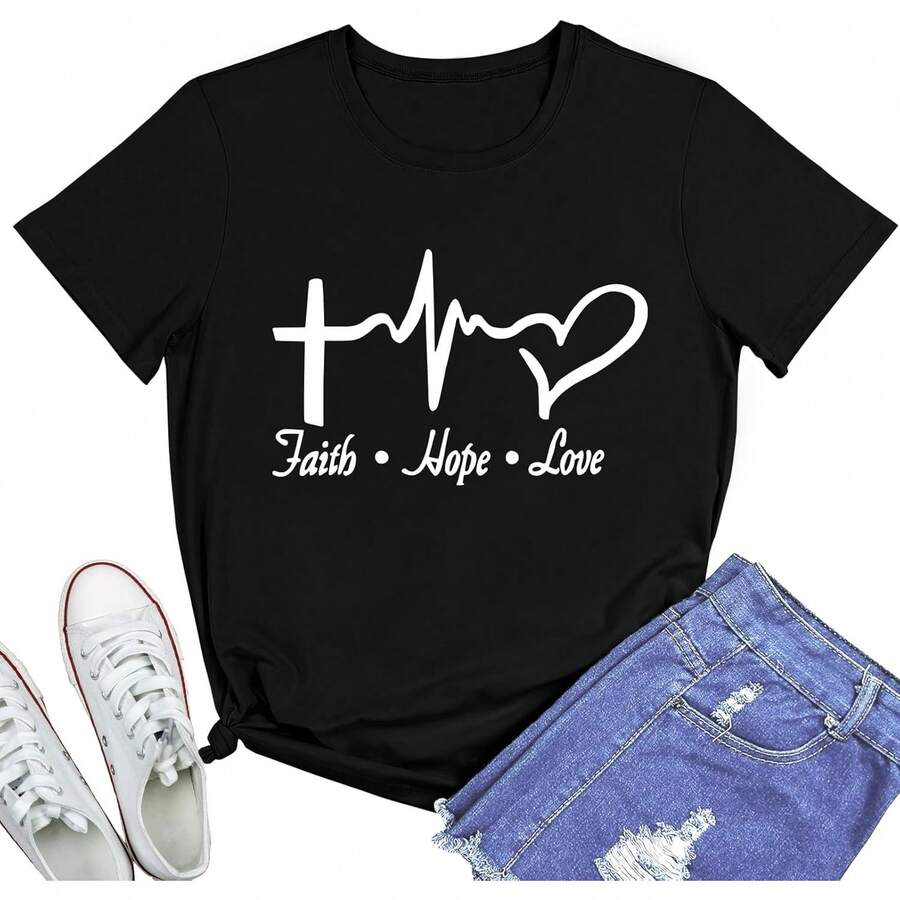 BLACKMYTH Graphic T-Shirts For Women Faith Shirts For Women - Black - View 1