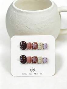 10片手工椭圆形美甲贴纸，亚克力美甲宝石，不对称星形图案，粉色美甲贴花，适合派对、婚礼、日常佩戴，包含工具包 - 送给女性和女孩的绝佳礼物 - 巧克力棕 - 查看 2