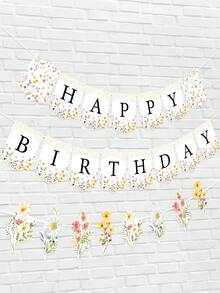 一套花朵蝴蝶生日快乐横幅，波西米亚风花卉蝴蝶生日字母，婴儿派对装饰，性别揭晓派对装饰，野花蝴蝶花园派对装饰，适用于1岁、16岁、21岁、30岁、40岁、50岁、60岁、70岁生日派对背景装饰，春季节日装饰，花卉派对装饰，一周岁生日派对用品，婴儿派对用品 - 野花 - 查看 4