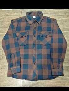 Plus Size Men's Long Sleeve Plaid Flannel Shirt - 咖啡棕 - 查看 3