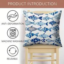 1pc Double-Sided Printed Pillowcase, Multi-Color, Navy Blue Fish Pattern, Coastal Ocean Style, Flat Printed Pillowcase, 100% Polyester Fabric, No Pillow Insert, Ideal For Creating A Cozy And Comfortable Atmosphere In Entryways Or Home Spaces. - Multicolor - View 6