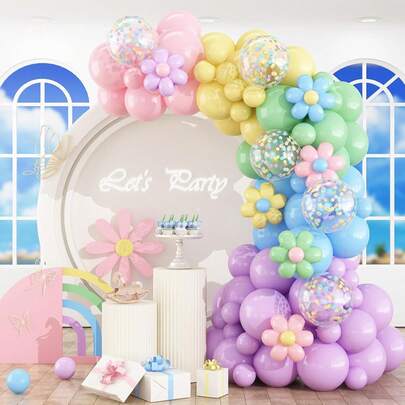 Bộ 118 bóng bay trang trí theo chủ đề màu pastel, bao gồm các bóng bay cao su màu hồng macaron, xanh dương, xanh lá cây, tím và vàng. Hoàn hảo cho các bữa tiệc sinh nhật, tiệc mừng em bé, đám cưới, tiệc cô dâu, trang trí tiệc trà chiều, lễ tốt nghiệp và nhiều loại trang trí tiệc khác.