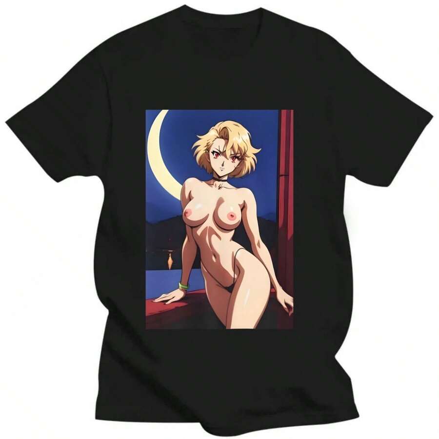 Anime Unisex Tee, Otaku Manga Sexy Japanese Korean Naked Shirt, Design, Anime Design, Waifu, Anime Eyes Tshirt, Boobs Sailor - màu đen - Xem 1
