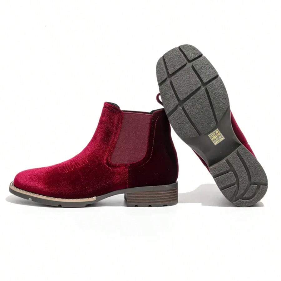 Men's Fashion Chelsea Boots British Style Short Boots Embroidered Breathable Lightweight Short Heel Casual Short Tube Wedding Party Business - Burgundy - View 1