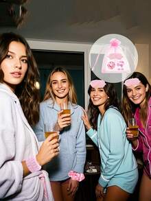 Bộ quà tặng tiệc ngủ 6 món - Bao gồm 1 băng đô, 2 vòng đeo tay, 1 mặt nạ ngủ, 1 dây buộc tóc và 1 túi vải organza. Bộ quà tặng spa và chăm sóc sức khỏe chủ đề màu hồng này có điểm nhấn là những chiếc nơ xinh xắn trên băng đô. - Hồng - Xem 7