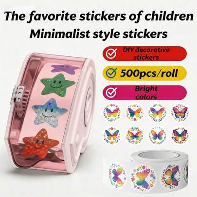 500pcs/Roll Colorful Butterfly Pattern Stickers, Ideal Small Gift. DIY Stickers. Happy Mother's Day. Suitable For Gift Decoration, Cup Decoration, Dessert Decoration, School Rewards, Stationery Decoration, Holiday Gifts And Other Decorative Stickers You Like.