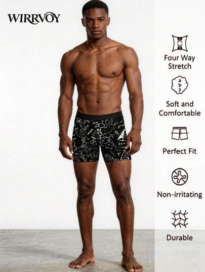 2pcs Science & Math Formula Printed Boxer Briefs, Comfortable Casual Daily Wear, Suitable As Anniversary, Valentine's Day, Birthday, Wedding Gift For Friends, Boyfriends, Husbands