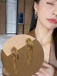 Feminine Elegant Metal Tassel Geometric Earrings  Design Jewelry Wedding Party Luxury Accessories For Women's Gift - 金子 - 查看 1