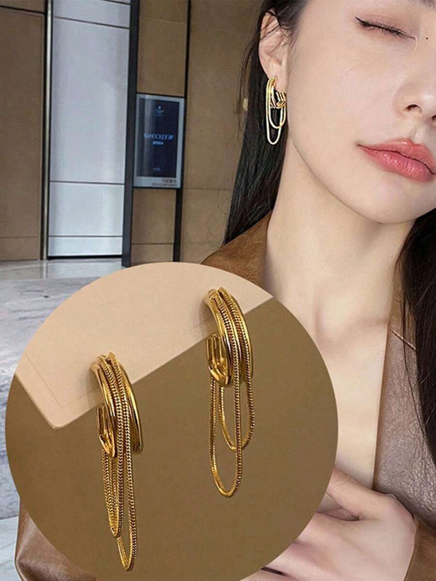 Feminine Elegant Metal Tassel Geometric Earrings Design Jewelry Wedding Party Luxury Accessories For Women's Gift - 金子 - 查看 1