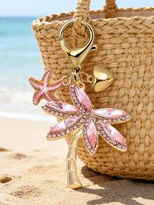 Handmade Grass Coconut Tree Pendant With Heart And Starfish Elements - Bohemian Vacation Style. Raffia Art Pendant, Ocean Alloy Pendant, Hawaiian Style. Festival Graduation Teacher Appreciation Gifts Birthday Gift Mother Gifts Mothers Day Gift Holiday Essentials Graduation Gifts Beach Essentials Cute Key Ring Charms KeyChain Accsesories Key Chain Beach Accessories Beads - Multicolor - View 6