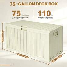 75 Gallon Resin Outdoor Storage Box Waterproof Deck Box,Waterproof Outdoor Storage Box With Bottom Pulleys, For Patio Furniture - trắng - Xem 7