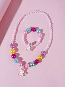 2pcs/Set Unicorn Beaded Bracelet & Necklace Set, Colorful Charm Jewelry Accessories For Girls, Gift For Friends - Multicolor - View 9