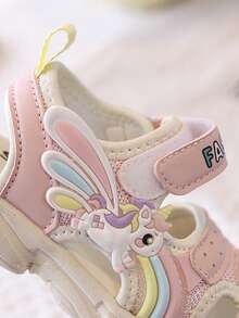 1 Pair Girls' Casual Cartoon Pony Decor PU Mesh Breathable Soft Sports Sandals, Summer Closed Toe Anti-Kick Protective Foot Wear, Non-Slip Rubber Sole, Easy Hook & Loop Closure - Pink - View 9