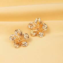 Xanight Fashionable Double-Layer Floral Earrings, European And American Creative Earrings, Earrings For Women, Sparkling And Sweet - Gold - View 5