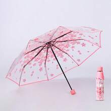 1pc Transparent Sakura Flower Rain Umbrella, Automatic Folding Straight Handle Umbrella, Cute & - Multicolor - View 2