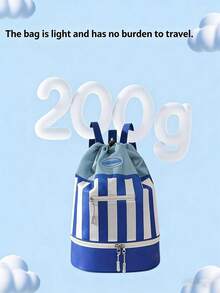 Unisex All-In-One Wet And Dry Separation Swim Bag With Adjustable Shoulder Straps, Colorful Striped Drawstring Backpack, Suitable For Beach, Pool And Hiking, Portable Sports Travel Storage Bag, Practical Pockets, Swim Bag, Poolside Accessory. - Multicolor - View 15