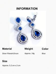 1 Pair Clip-On No Piercing Long Drop CZ Crystal Earrings, Silver Plated Red & Blue Cubic Zirconia Wedding Jewelry For Women, Brides, Bridesmaids, Engagement, Banquet, Pageant, Prom, Gift - 1 Pair Clip On Earrings - View 15