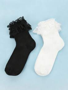 2 đôi tất ren, thích hợp để mang hàng ngày. - Nhiều màu - Xem 7