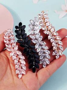 1个法式复古水钻麦穗耳夹，闪亮锆石半扎发夹，女士日常通勤 - 彩色 - 查看 4