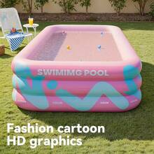 1 Set de Piscina Inflable Portátil a Rayas Rosas - Entretenimiento Acuático al Aire Libre - La Elección Perfecta para Fiestas de Jardín, Plegable y Fácil de Almacenar, la Opción Perfecta para Fiestas de Jardín y Actividades Refrescantes Familiares de Verano - Talla única - Ver 3
