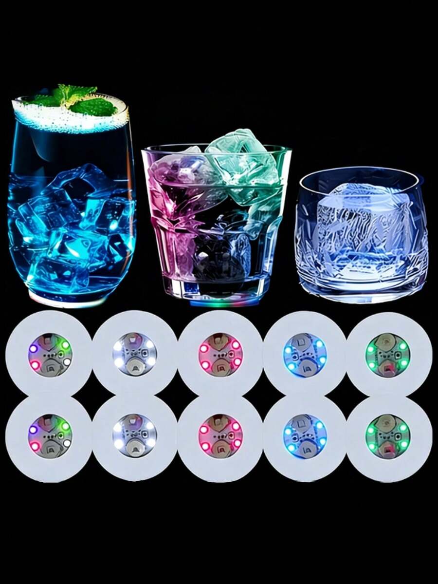 5/3PCS/1PC-LED發光杯墊、LED瓶燈、白色/彩色燈光、派對裝飾、酒吧杯墊、桌面裝飾、適用於婚禮、生日、聖誕節、居家照明、粉絲配件、節日照明、慶祝配件、彩色發光效果 - 多色 - 查看 1