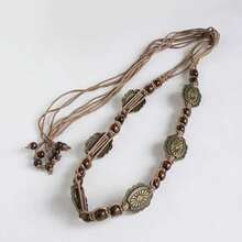 1PC Coconut Shell Wooden Bead Wax Rope Multi-Layer Woven Waist Chain Vintage  Belt Beach Vacation Style Versatile Waist Accessory - Bohemian Vintage Braided Rope Waist Chain - View 4