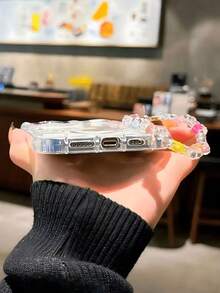 花卉彩绘奶油色波浪边链条装饰简约防摔加厚手机保护壳，印花设计，兼容 16/17/17 Pro Max/XR/7/8、15 Pro Max/12 Pro Max/13 Pro Max/14 Pro Max、13/14/11/12/P14/P11/P12、XS/XR/7/8/P/7/8 Plus。 - 彩色 - 查看 4