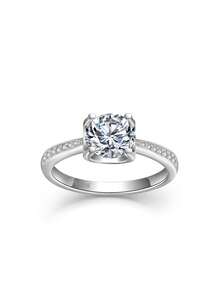 925纯银1.0克拉莫桑石戒指 | 求婚、周年纪念、情人节礼物 | 女士奢华日常百搭款式 - 白色 - 查看 13