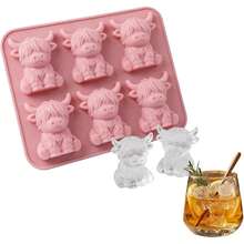 Reusable Silicone Tray In Mini Highland Cow 3D Design. Perfect For Whiskey, Cocktails And Coffee, Great For Party & Birthday Presents - Pink - View 5
