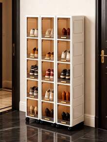 1pc 20cm/7.8in Narrow Gap Flip-Top Storage Cabinet, 3-5 Tier Thickened Plastic Roller Storage Cabinet, Multi-Layer Living Room Clothes Household Dust-Proof Storage Rack - Clear - View 6