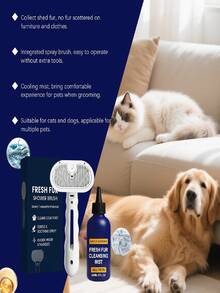 1set/60ml/2FL.Oz 2-In-1 Cleansing Brush + Spray Kit Gentle & Soothing Reduces Brushing Effort Easy To Clean Hair Release ABS & Stainless Steel Pet Grooming Brush With Cleansing Mist Spray, Household Pet-Friendly White Brush With Blue Bottle Cleanses Deodorizes Detangles & Adds Shine To Fur Reduces Shedding Fresh Fur Grooming Kit For Dogs Cats All Pets Daily Use All Year Round - View 11