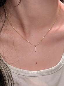 Shescity 1 pieza Collar colgante minimalista de mujer con circonita cúbica incrustada en latón, accesorio elegante y versátil para el transporte - Amarillo Oro - Ver 5