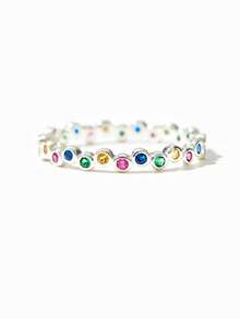 BALMORA 1pc Minimalist S925 Sterling Silver Rainbow Color Personalized Ring, Creative Colorful Round Ring, Gift For Women - Multicolor - View 3