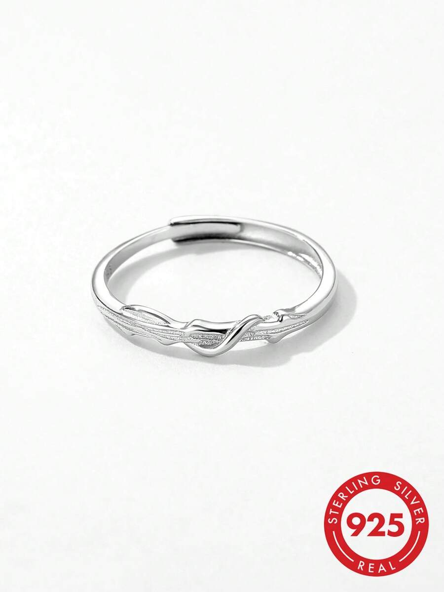 HuooNew 1pc 925 Sterling Silver Open Ring Jewelry, Unisex Design - Silver - View 1