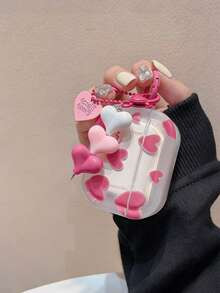 Estuche para auriculares con diseño de patrón de corazón rosa con borde blanco asimétrico y colgante en forma de corazón (color de corazón aleatorio) y conjunto de cordón, compatible con Apple 1/2 3 4 - Rosa - Ver 5