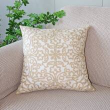 1 pièce Housse de coussin décorative en tissu de canevas avec motif géométrique brodé, pour canapé et décoration de la maison, sans insert de coussin - Beige - Voir 7