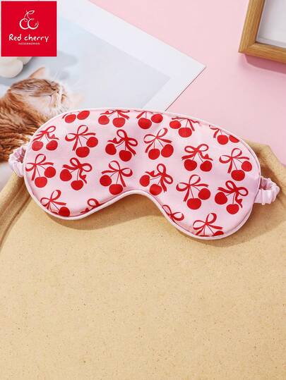 1 chiếc mặt nạ ngủ bằng polyester in kỹ thuật số họa tiết quả anh đào, mềm mại và thân thiện với da, phù hợp cho phụ nữ sử dụng khi nghỉ ngơi.