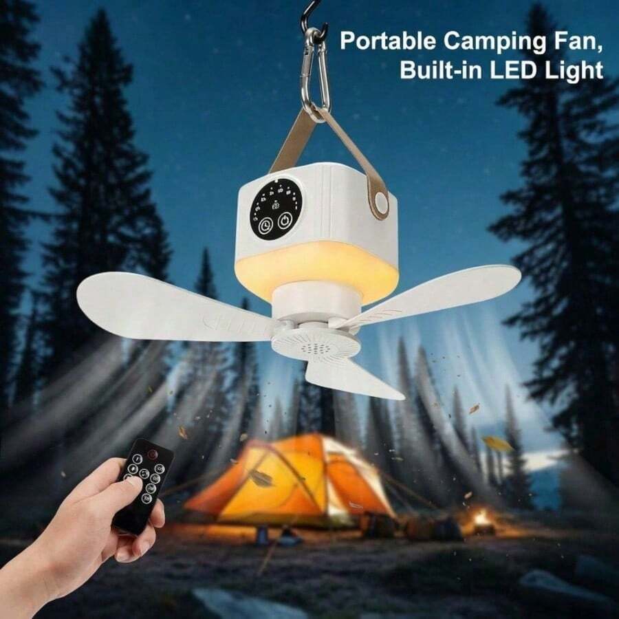 Portable Hanging Fan, Installable Anywhere, Remote Control Timing LED Ceiling Fan, Rechargeable Battery, Camping Tool Suitable For Tent, Camping, RV, Travel, BBQ, Fishing