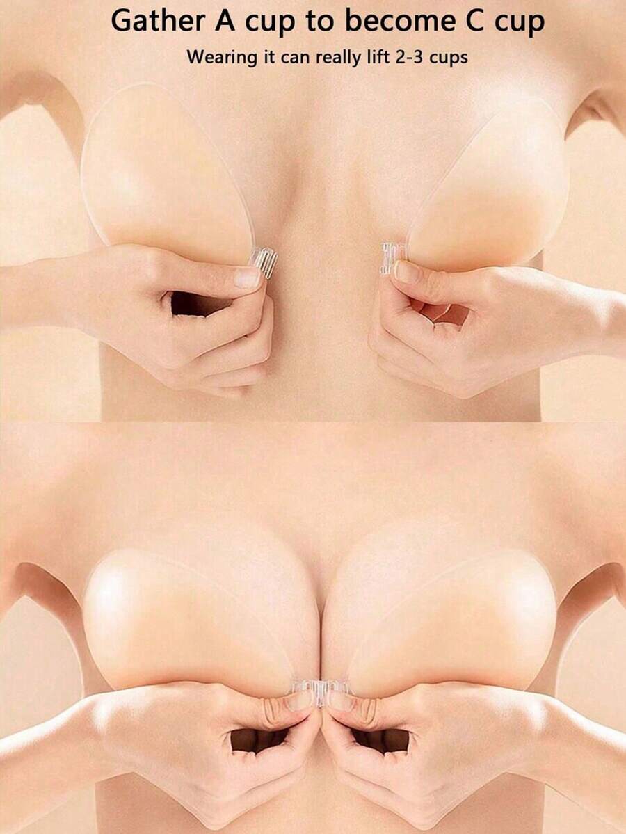 1 Piece Waterproof Silicone Bra, Available A, B, C, D,E, F , Ladies' Waterproof Thickened Silicone Breast Petals For Small Breast Lift Up & Push In, Special For Wedding Photography,Hidden Strapless Adhesive Bra, Sexy Silicone Breast Patch, Women's Suspender Dress, Small Chest To Show Off, Thick Wedding Photo Gathering, Summer Thin Breathable Invisible Breast Patch Underwear - Pink - 查看 1