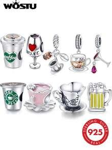 WOSTU 1 mặt dây chuyền hình tách trà hoa bằng bạc sterling 925 nguyên chất, đính đá Cubic Zirconia, thích hợp để tự làm vòng tay cho nữ, món quà trang sức tinh tế. - Nhiều màu - Xem 2