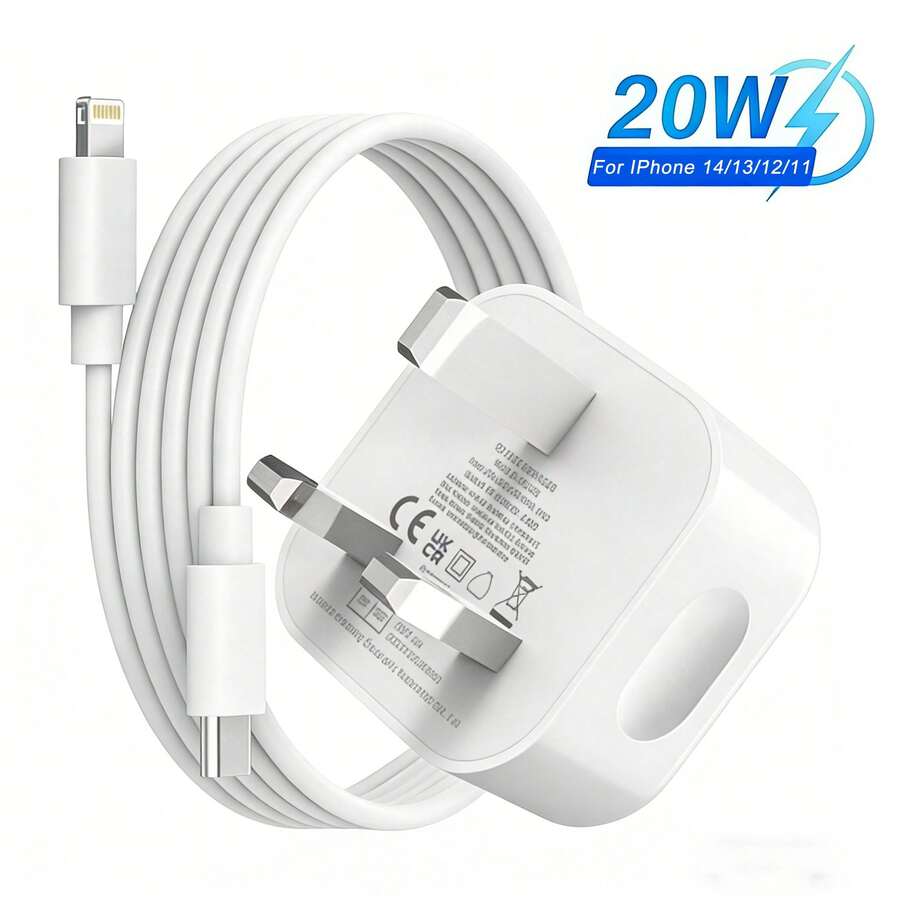 20W PD Smart Charging Plug + 3.3ft/100cm Stable Data Sync Fast Charging Cable, Compatible With IPhone 14 Pro Max/14 Pro/14/13 Pro Max/13 Pro/13/12/11/Xs/X/Xs Max/ Series - White - View 1