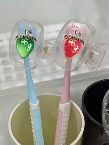 2pcs Transparent Red & Green Strawberry Pattern Toothbrush Holder, Cute Design Portable Home & Travel Storage Box With Transparent Cover, Compact & Convenient, Protect Toothbrush Head, Dual-Hole Drainage & Ventilation, Suitable For Home, Dorm And Outdoor Use - Multicolor - View 15
