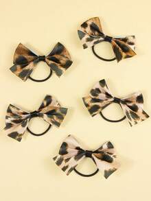 5 piezas Lazos para el cabello con estampado de leopardo para niñas, adecuados para uso diario - Multicolor - Ver 7